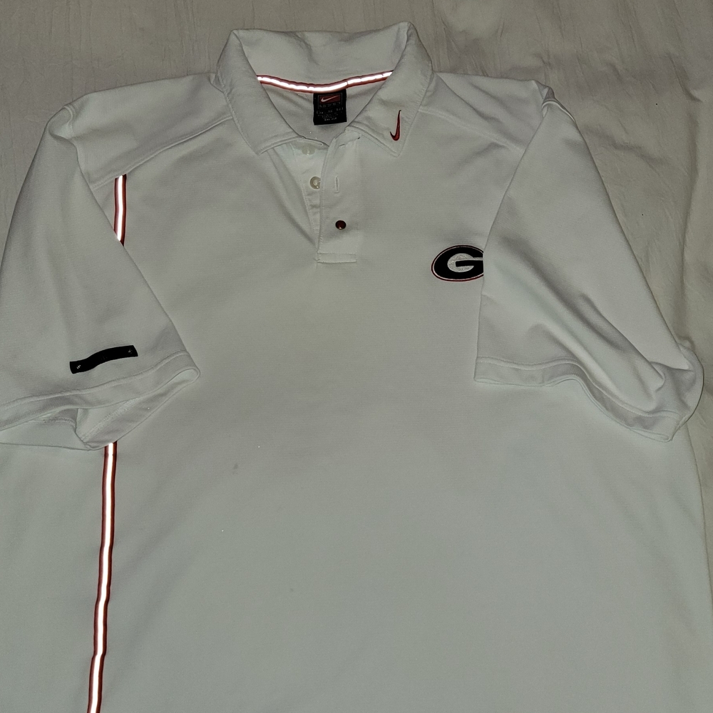 University Of Georgia Nike Men's White Polo Shirt With Red And Black G Logo